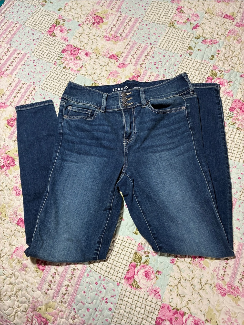 torrid Medium Blue Skinny Jeans with Triple-Button Waist